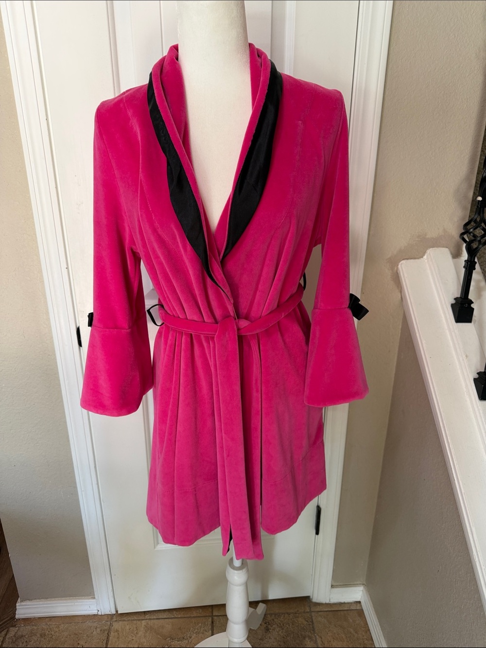 Betsey Johnson Hot Pink Velvet Robe with Black Trim
